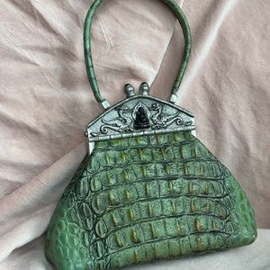 Vintage James Culver Moulin Rouge Green Buddha Dragon Leather Satchel Handbag